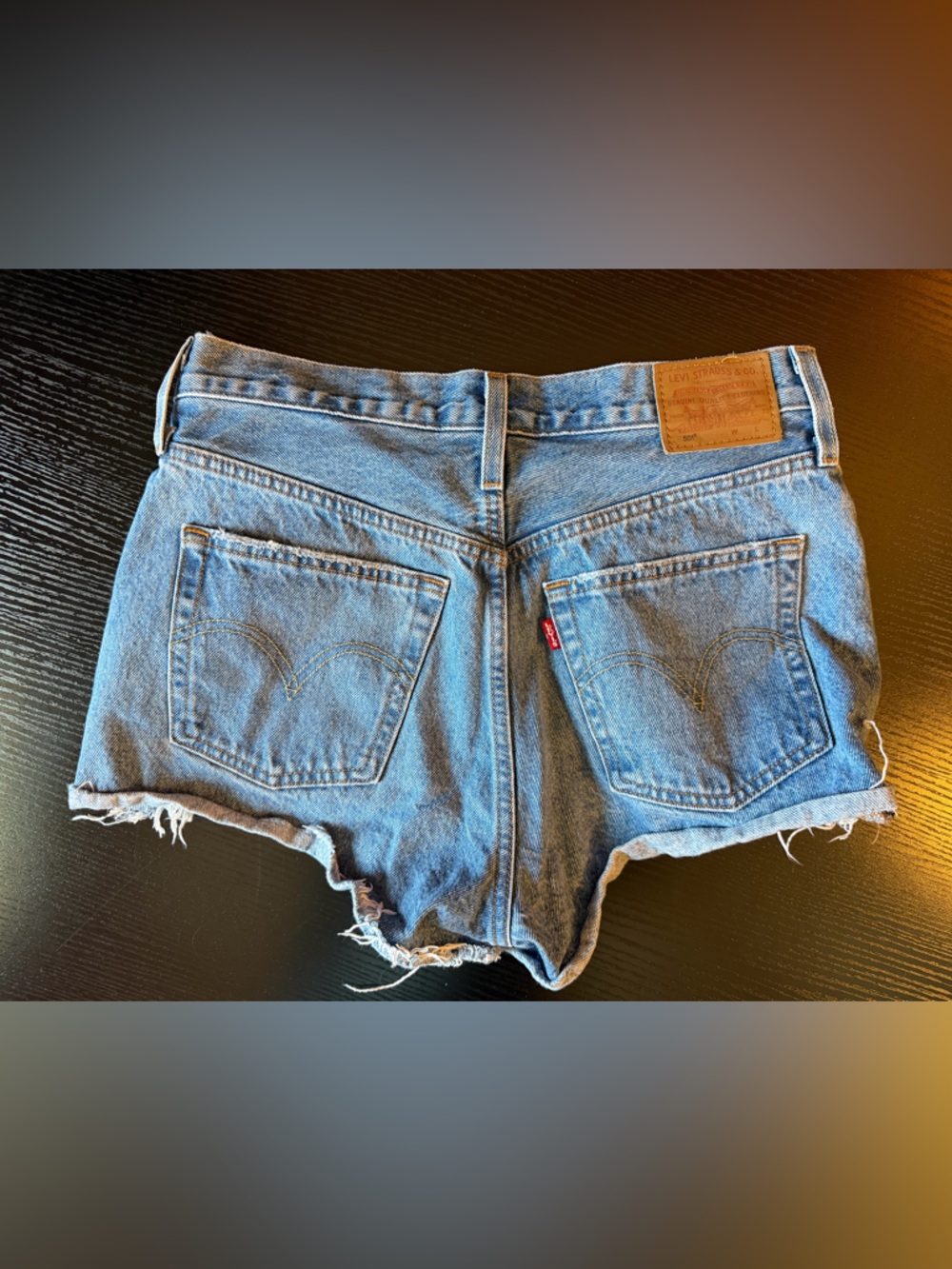 Levi's Distressed Light Blue 501 Denim Jean Shorts - Picture 5 of 8